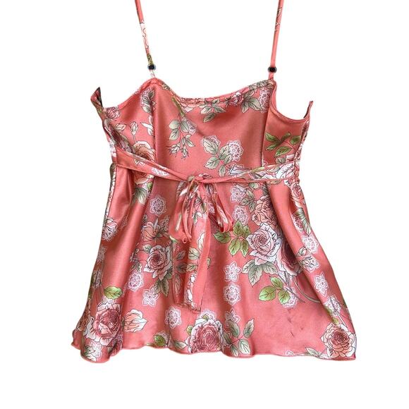 VINTAGE Self Esteem Y2K Floral Satin Cami Pink Rose Print Adjustable Straps - Picture 5 of 7